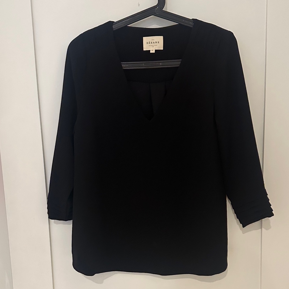 Sezane Black V-Neck Blouse